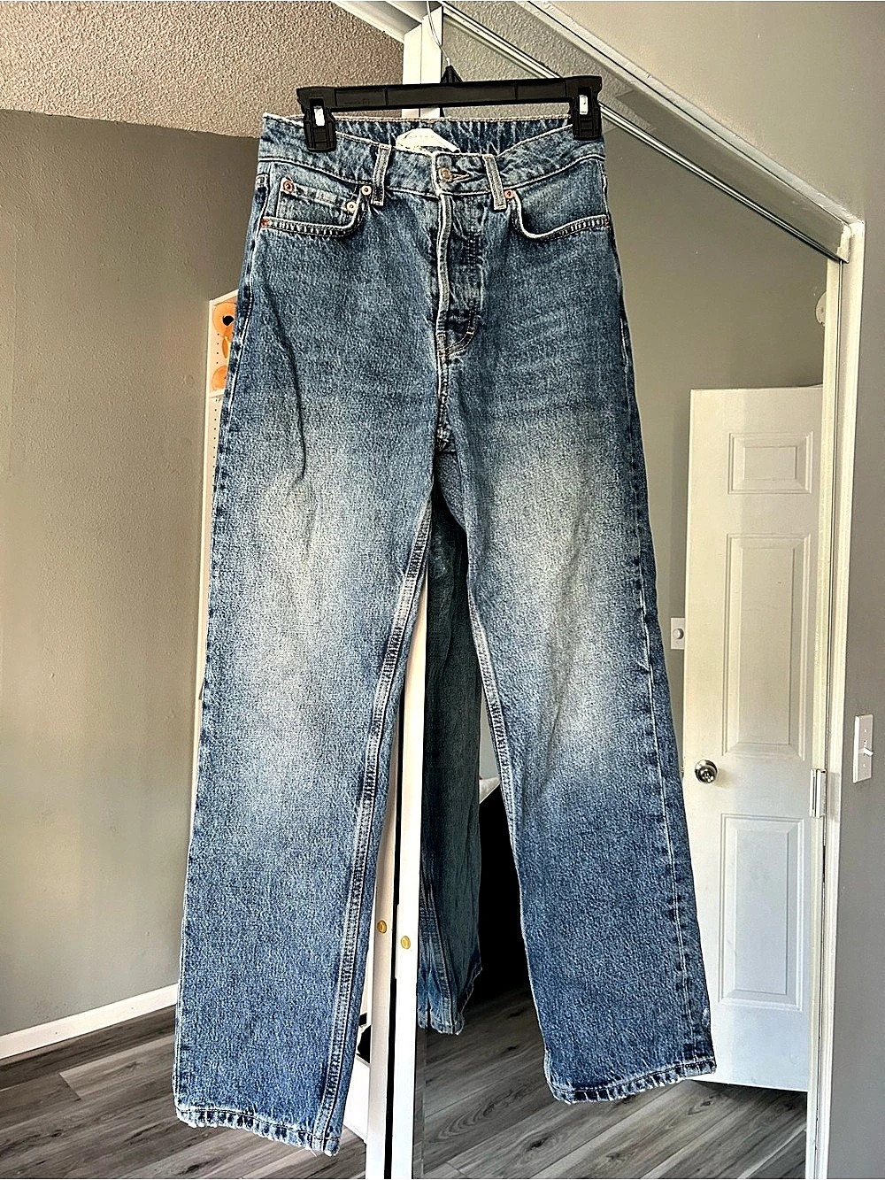 Topshop Women's Straight Leg Blue Jeans